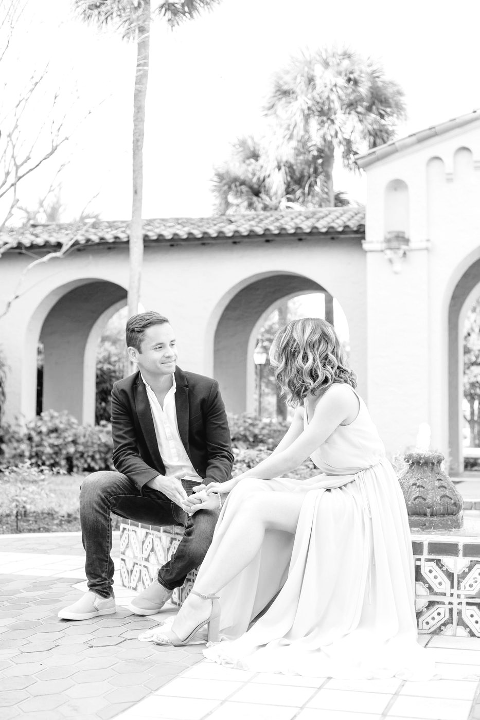 Couple seated at the fountain