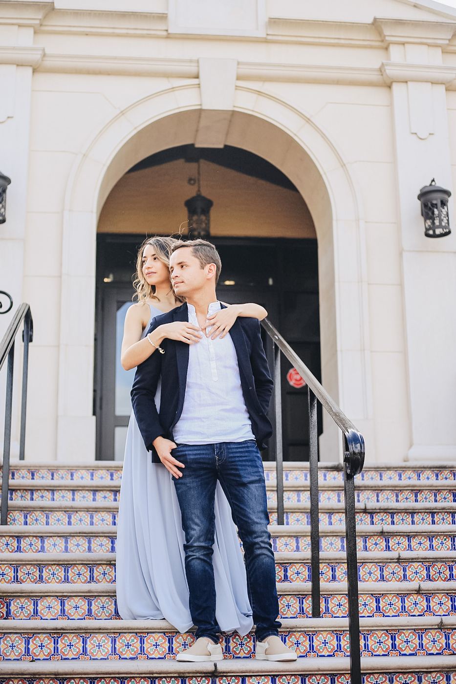 Couple on tiled stairs