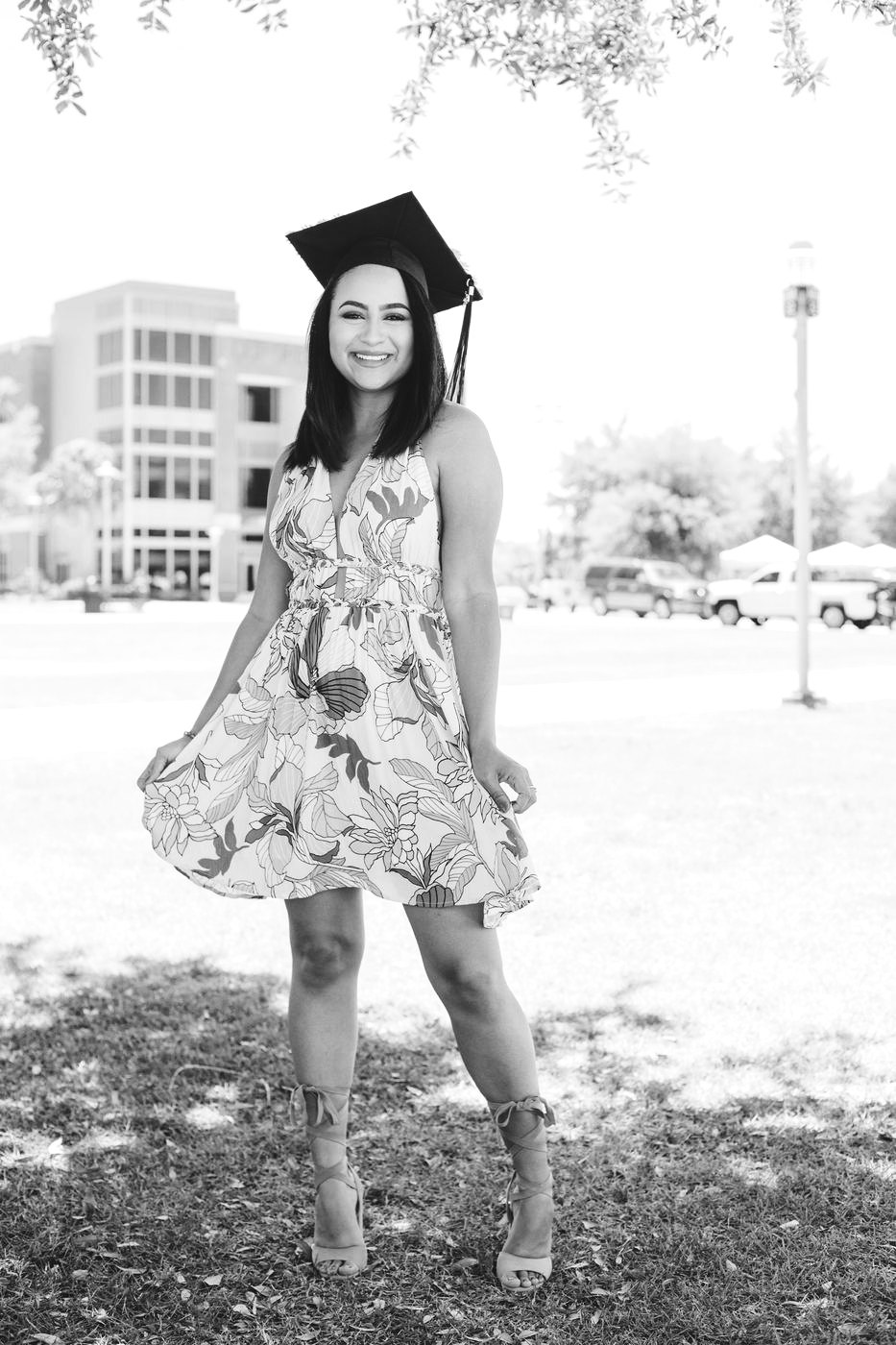 Graduate in a floral dress