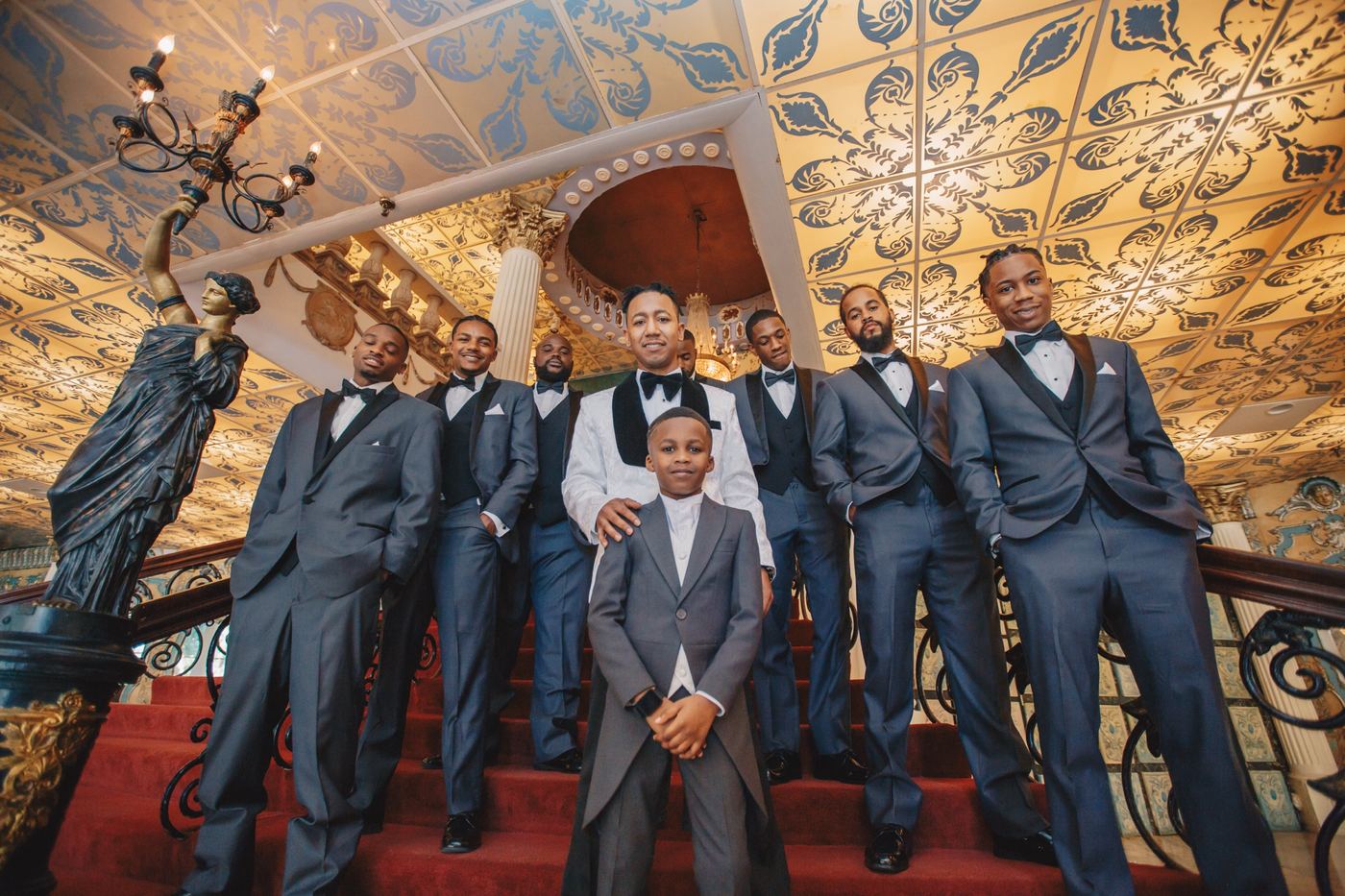 Groomsmen portrait from below